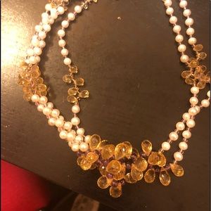 Pearl  citrin and ruby 14 k necklace
